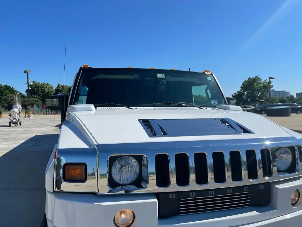 Exterior of White Hummer Limousine