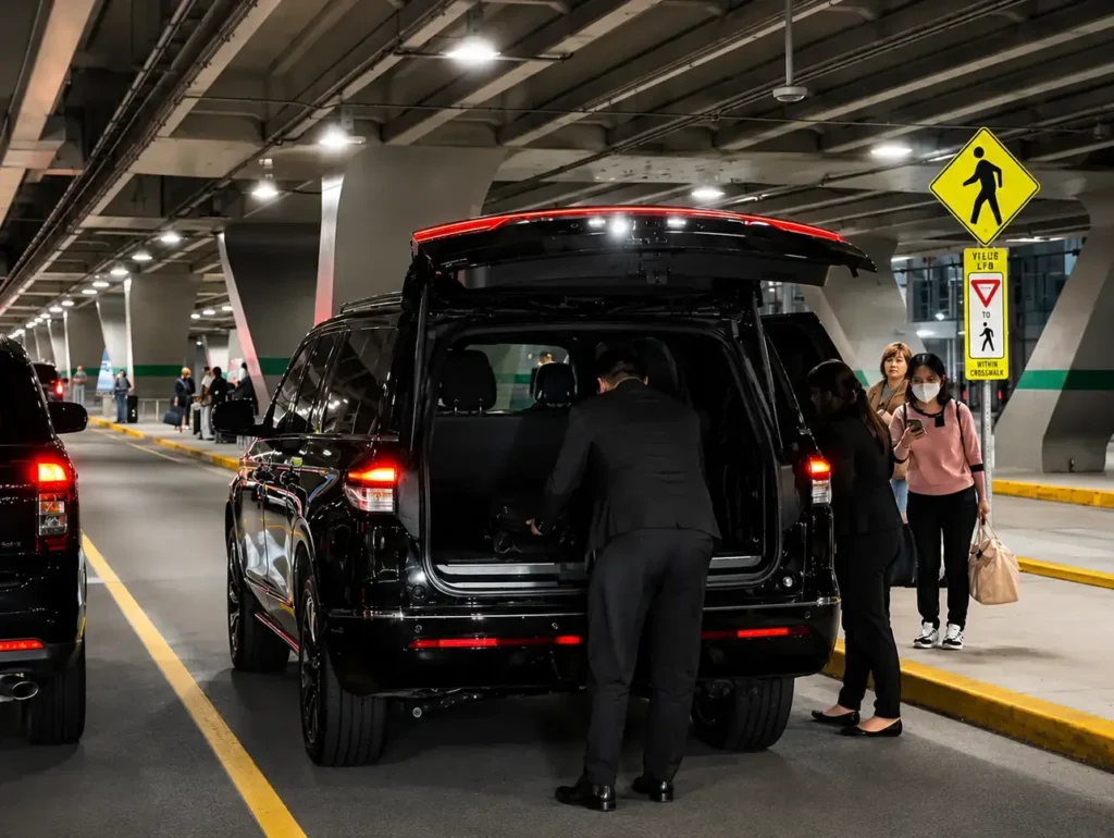 Professional chauffeur loading luggage