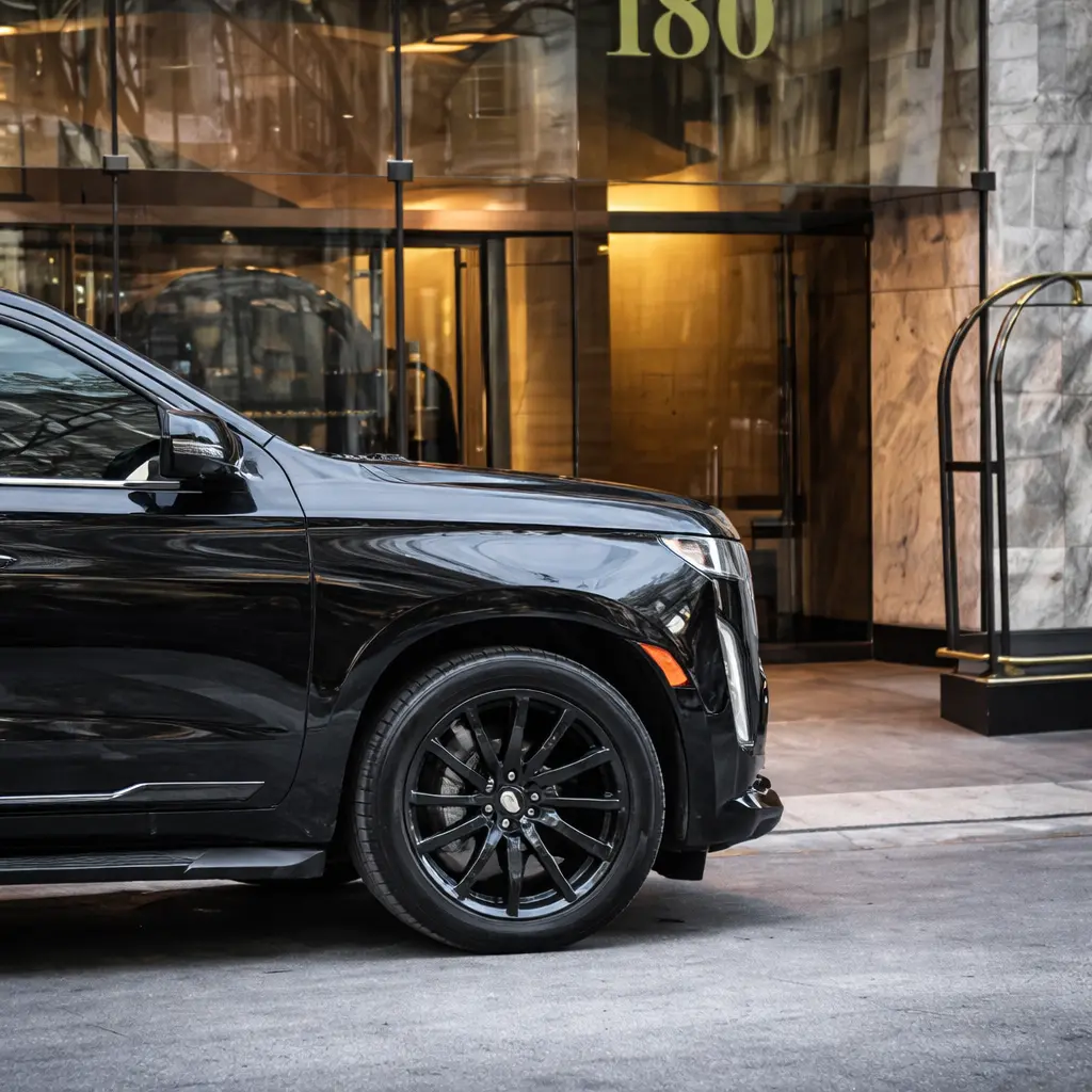Sleek Cadillac at luxury hotel